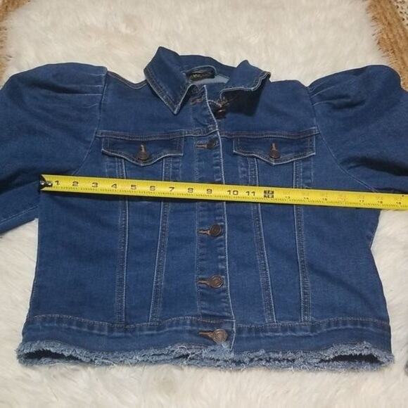 Denimland Tiger Rose Puff Shoulder Denim Jean Jacket - Picture 3 of 8